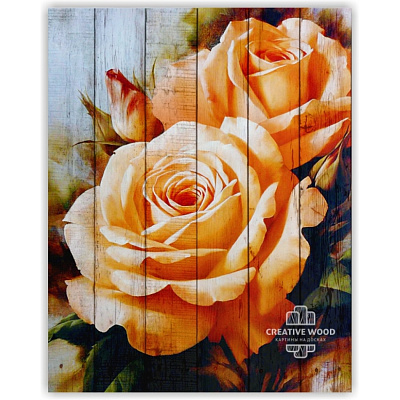 Картины Цветы -9 Оранжевые розы, Цветы, Creative Wood